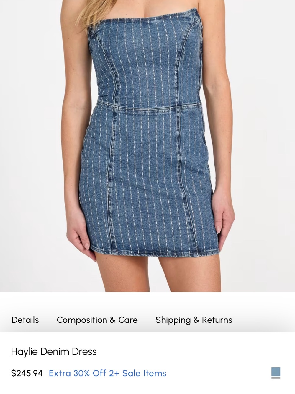 Guess Blue and Gem studded Striped Denim Dress “Haylie Denim Dress” y2k